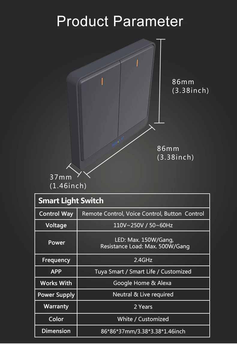 Us Standard Wall Switches Tuya Wifi Remote Control Home Wall Smart Switches 3 Way